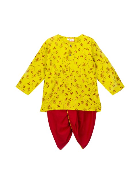 

KID1 Boys Yellow & Red Printed Kurta with Dhoti Pants