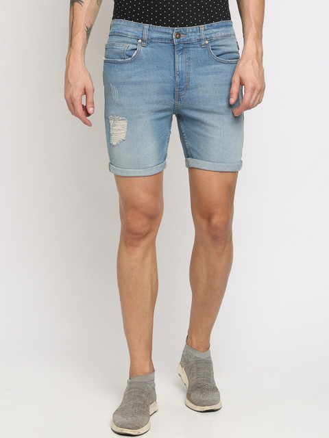

Breakbounce Men Blue Washed Slim Fit Denim Shorts
