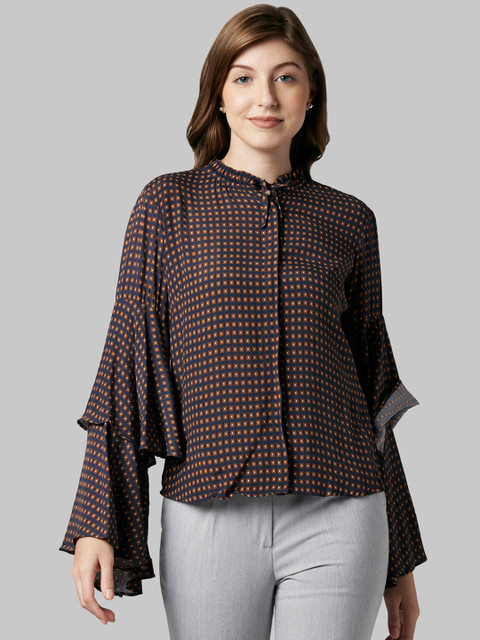 

Park Avenue Women Blue Printed Shirt Style Top