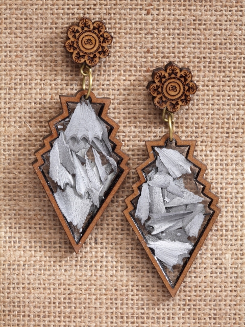 

PANASH Brown & Grey Handcrafted Wooden Quirky Drop Earrings