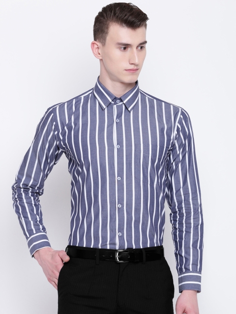 

Hancock Men Blue & White Slim Fit Striped Formal Shirt