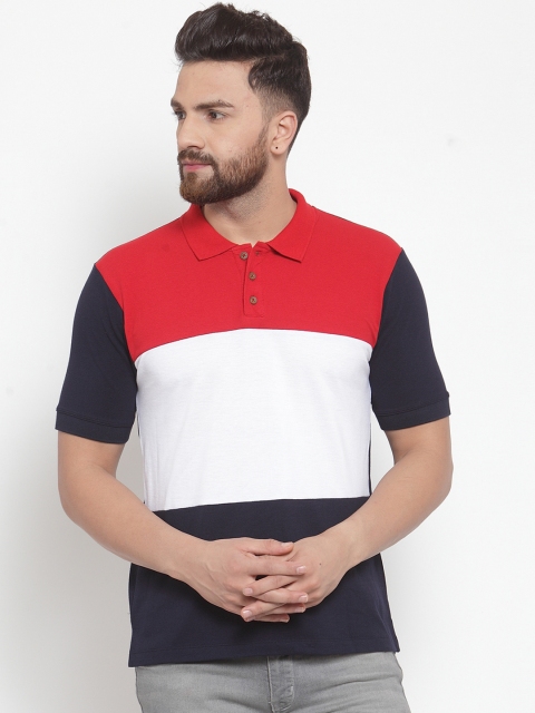

Kalt Men Red & White Colourblocked Polo Collar T-shirt