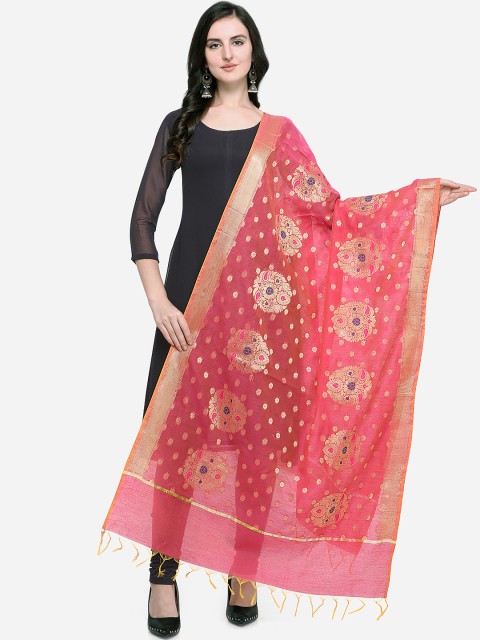 

Satrani Pink Woven Design Banarasi Jacquard Dupatta