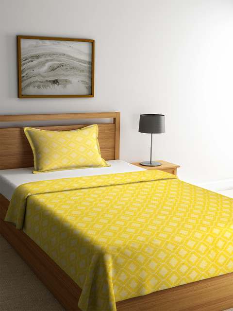 

NEUDIS Yellow & Beige Woven Design Fine Cotton Single Bed Bed Covers