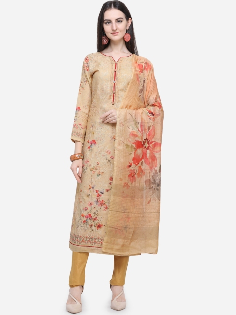

Stylee LIFESTYLE Yellow & Red Pure Silk Unstitched Dress Material