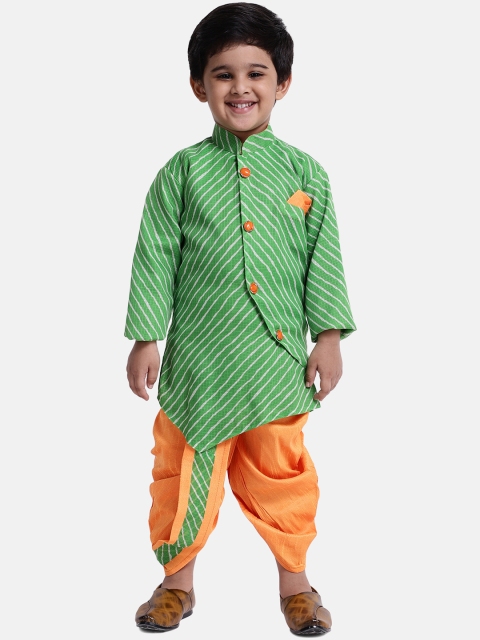 

BownBee Boys Green & Orange Striped Kurta with Dhoti Pants