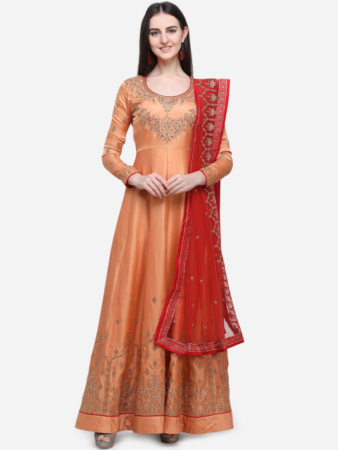 

Stylee LIFESTYLE Orange Satin Semi-Stitched Dress Material