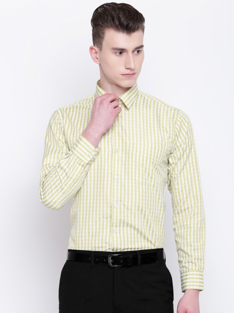 

English Navy Men Green & White Slim Fit Striped Formal Shirt