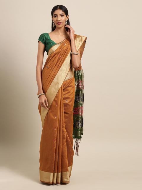 

Mitera Mustard Yellow & Green Silk Blend Jacquard Woven Design Saree