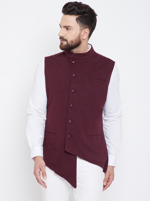 

Hypernation Men Brown Solid Pure Cotton Nehru Jacket