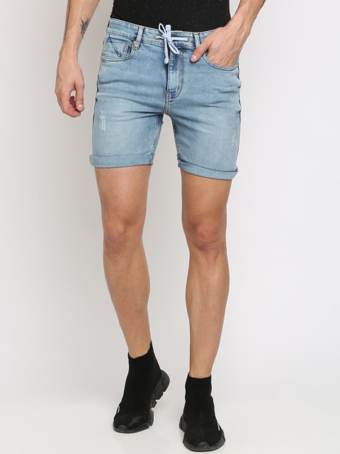 

Breakbounce Men Blue Washed Slim Fit Denim Shorts