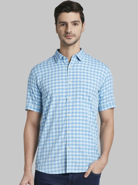 

Parx Men Green & Blue Slim Fit Checked Casual Shirt