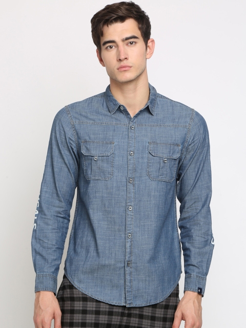 Breakbounce Men Blue Regular Fit Solid Casual Shirt