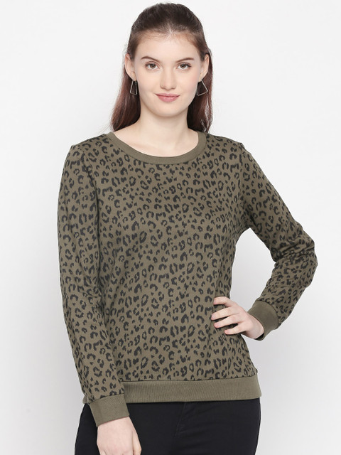 

Honey by Pantaloons Women Olive Green & Black Animal Printed Sweatshirt