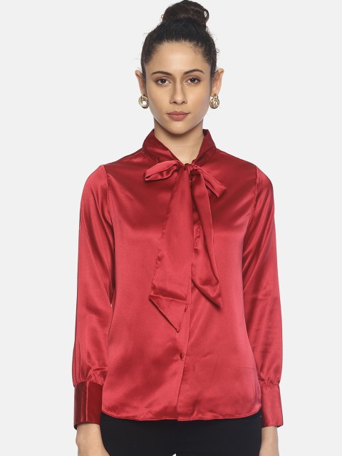 

AARA Women Maroon Solid Shirt Style Top