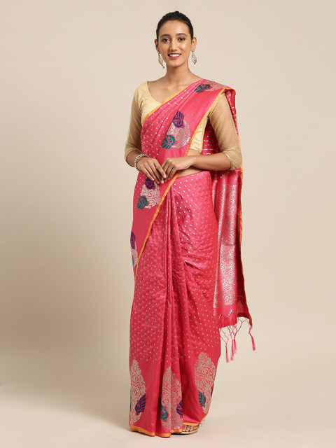 

Mitera Peach-Coloured Silk Blend Woven Design Banarasi Jacquard Saree