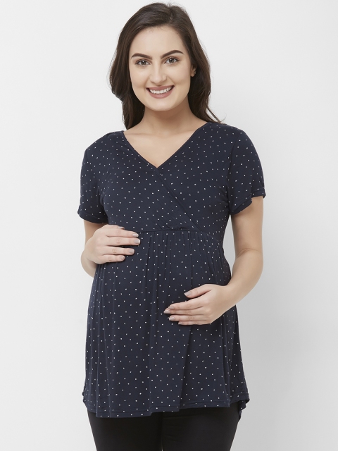 

Mystere Paris Women Navy Blue Polka Dot Print Maternity Top