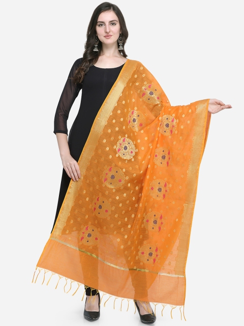 

Satrani Mustard Yellow Woven Design Banarasi Jacquard Dupatta