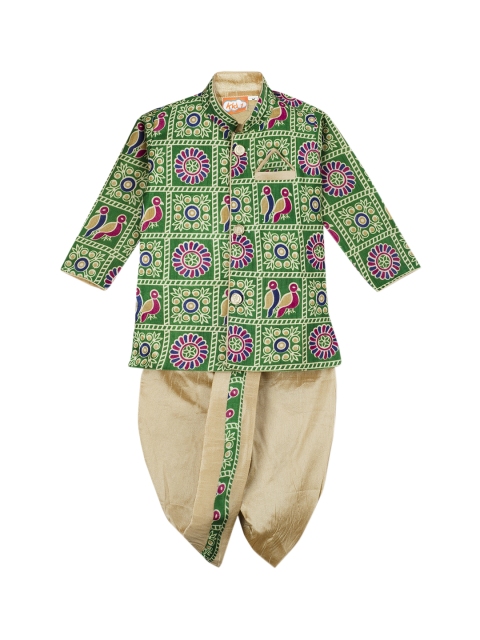 

KID1 Boys Green & Beige Printed Kurta with Dhoti Pants
