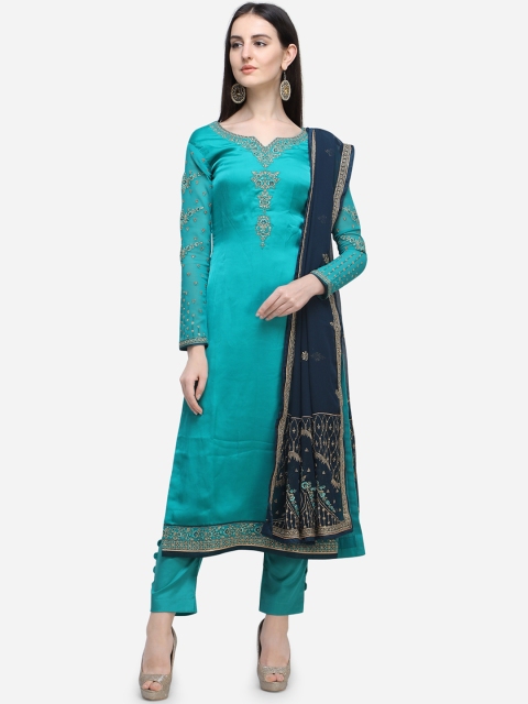 

Stylee LIFESTYLE Green Satin Semi-Stitched Dress Material