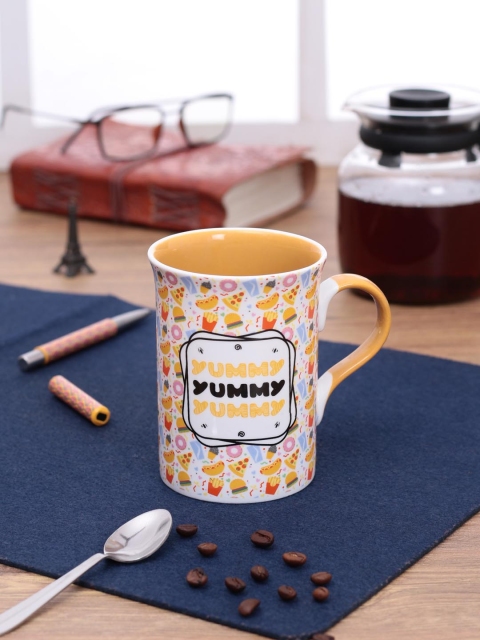 

CLAY CRAFT Set of 4 Off-White & Yellow Printed Bone China Mugs