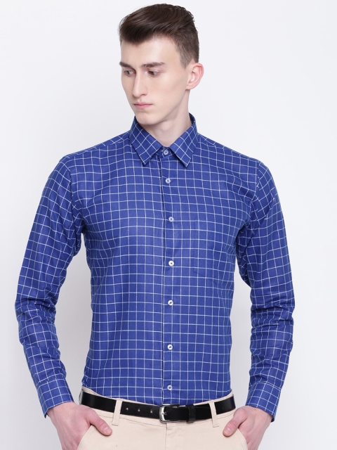 

Hancock Men Blue & White Slim Fit Checked Formal Shirt
