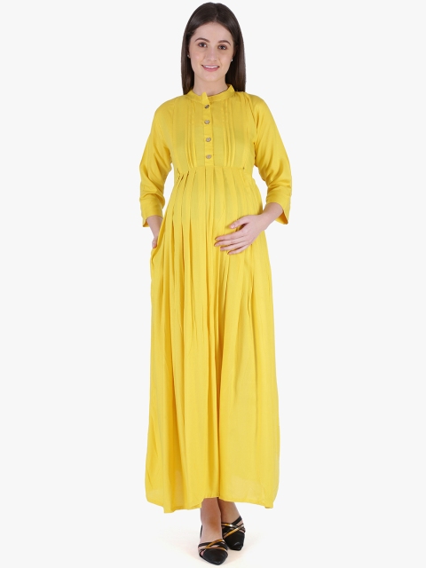 

MomToBe Women Solid Yellow Maternity Maxi Dress