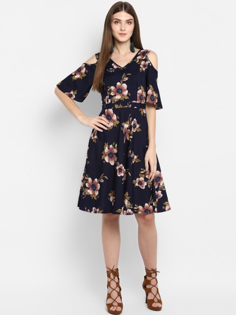 

TRENDY DIVVA Women Blue Floral Printed Fit and Flare Dress