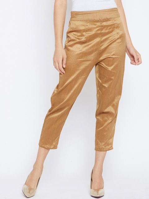

PANIT Women Gold-Coloured Slim Fit Solid Cropped Peg Trousers