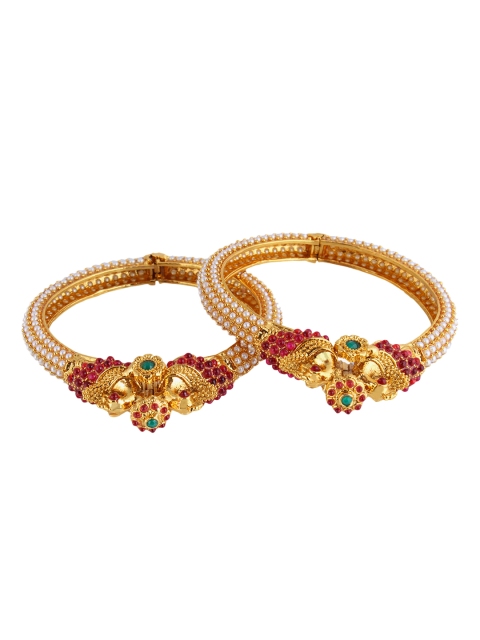 

Adwitiya Collection Set Of 2 24K Gold-Plated & Red Embellished Bangles