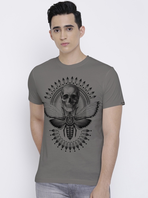 

THREADCURRY Men Grey Printed Round Neck T-shirt