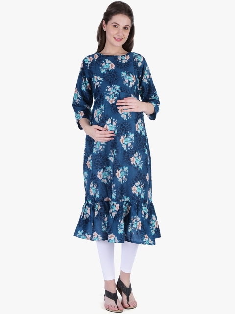 

MomToBe Women Blue Printed Maternity A-Line Kurta
