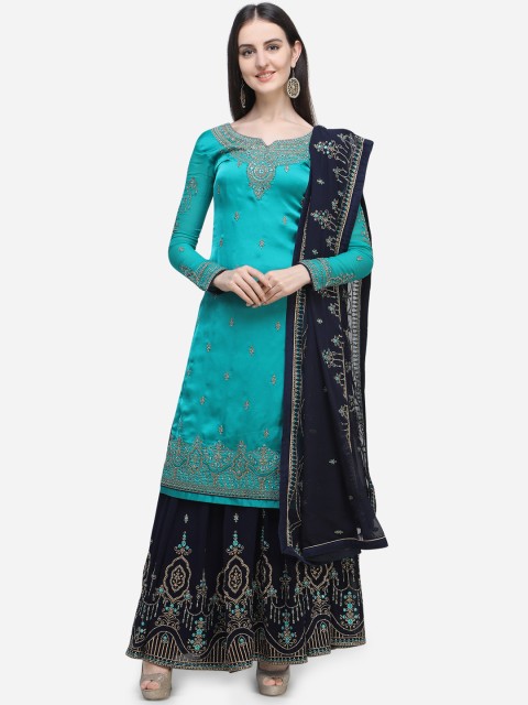 

Stylee LIFESTYLE Green & Black Satin Semi-Stitched Dress Material