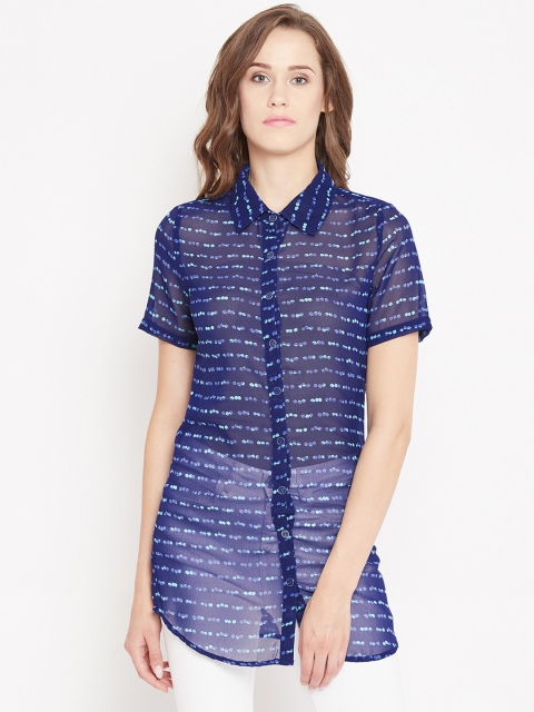 

PANIT Women Blue Slim Fit Printed Casual Shirt