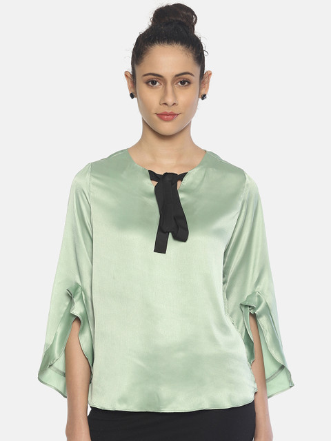 

AARA Women Green Solid A-Line Top