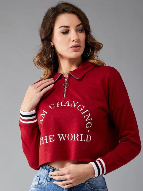 

DOLCE CRUDO Women Maroon Printed Sweatshirt