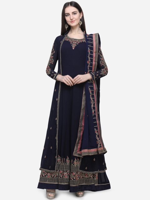 

Stylee LIFESTYLE Navy Blue & Gold-Coloured Poly Georgette Semi-Stitched Dress Material