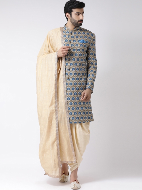 

KISAH Men Beige & Blue Printed Sherwani Set