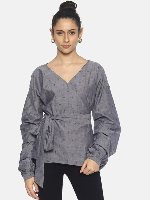 

AARA Women Grey Printed A-Line Top