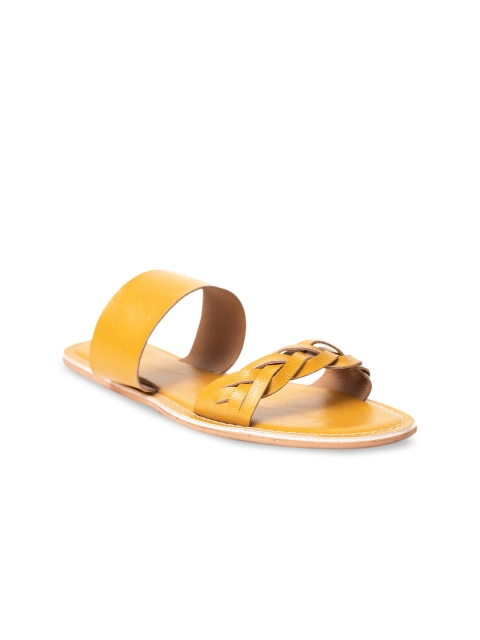

Burloe Women Mustard Yellow Solid Open Toe Flats