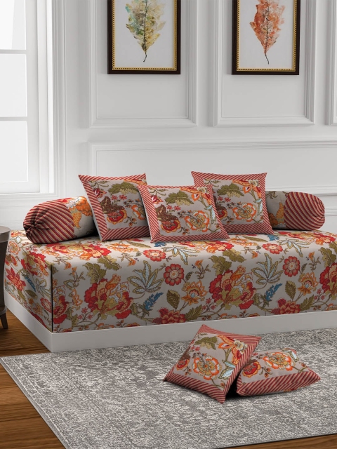 

Rajasthan Decor Set of 8 Cream & Red Printed Diwan