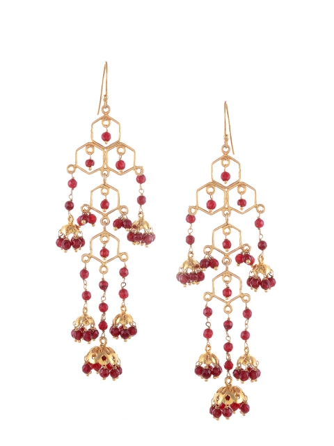 

Silvermerc Designs Maroon & Gold-Plated Handcrafted Sterling Silver Dome Shaped Jhumkas