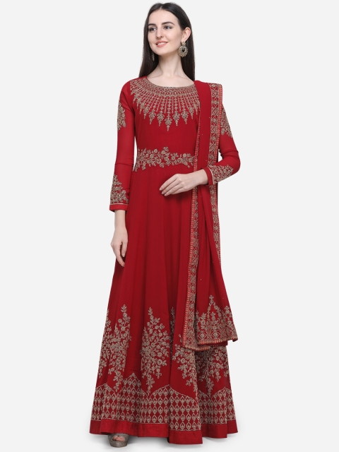 

Stylee LIFESTYLE Maroon Poly Georgette Semi-Stitched Dress Material