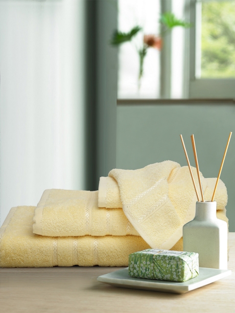 

BOMBAY DYEING Yellow Set of 4 350 GSM Solid Towels