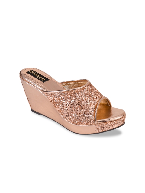 

Shoetopia Women Copper-Toned Embellished Wedges