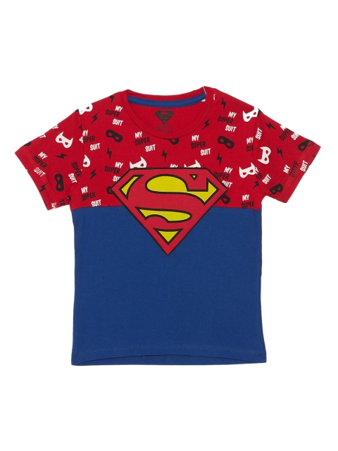 

Kids Ville Boys Black Superman Printed Round Neck Half Sleeve T-shirt, Blue