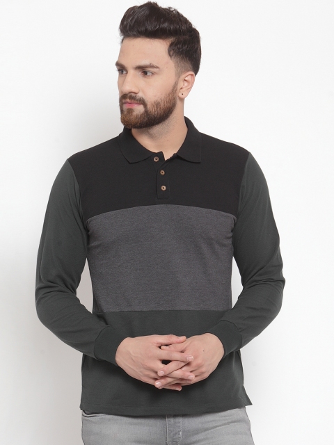 

Kalt Men Grey Colourblocked Polo Collar T-shirt