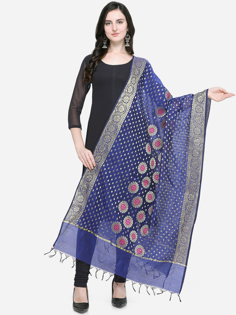 

Satrani Navy Blue Woven Design Dupatta