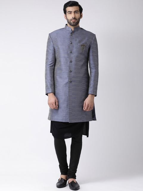 

KISAH Men Grey & Black Sherwani Set, Grey melange