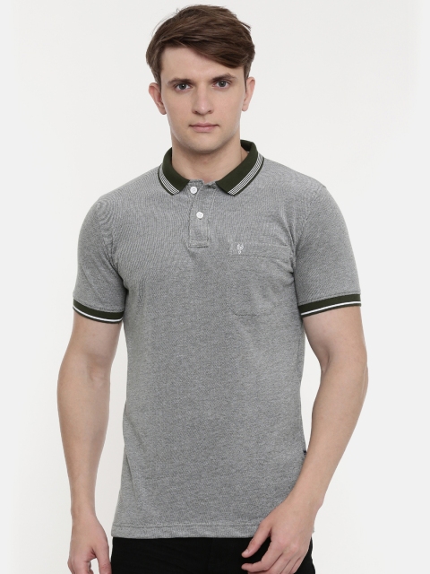 

Classic Polo Men Grey Self Design Polo Collar T-shirt